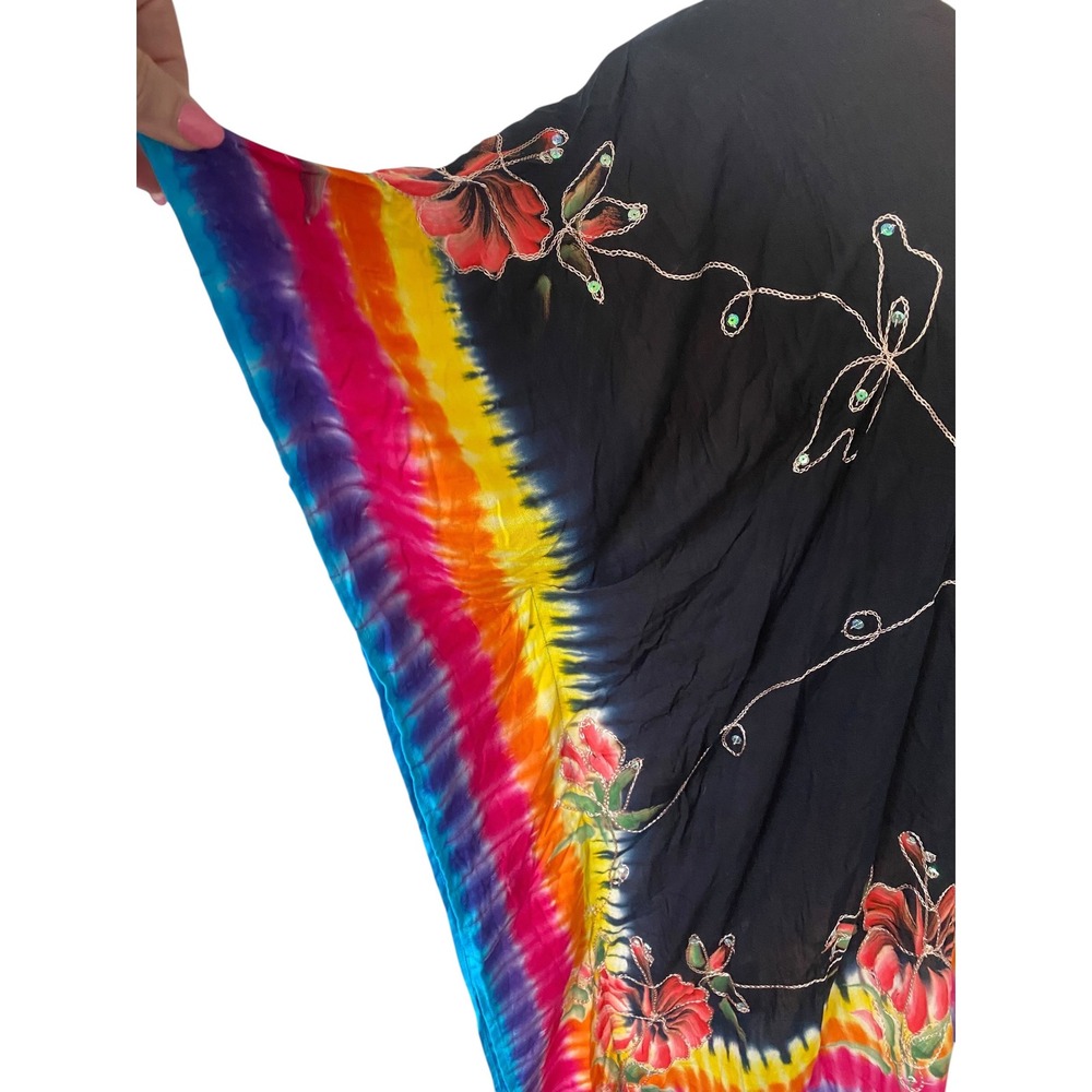 Island Planet Beaded Embroidered Floral Tie Dye Sequin Black Kaftan Cover Up‎ OS - Picture 5 of 10